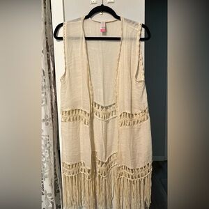 No Boundaries Cream Crochet Fringe Vest